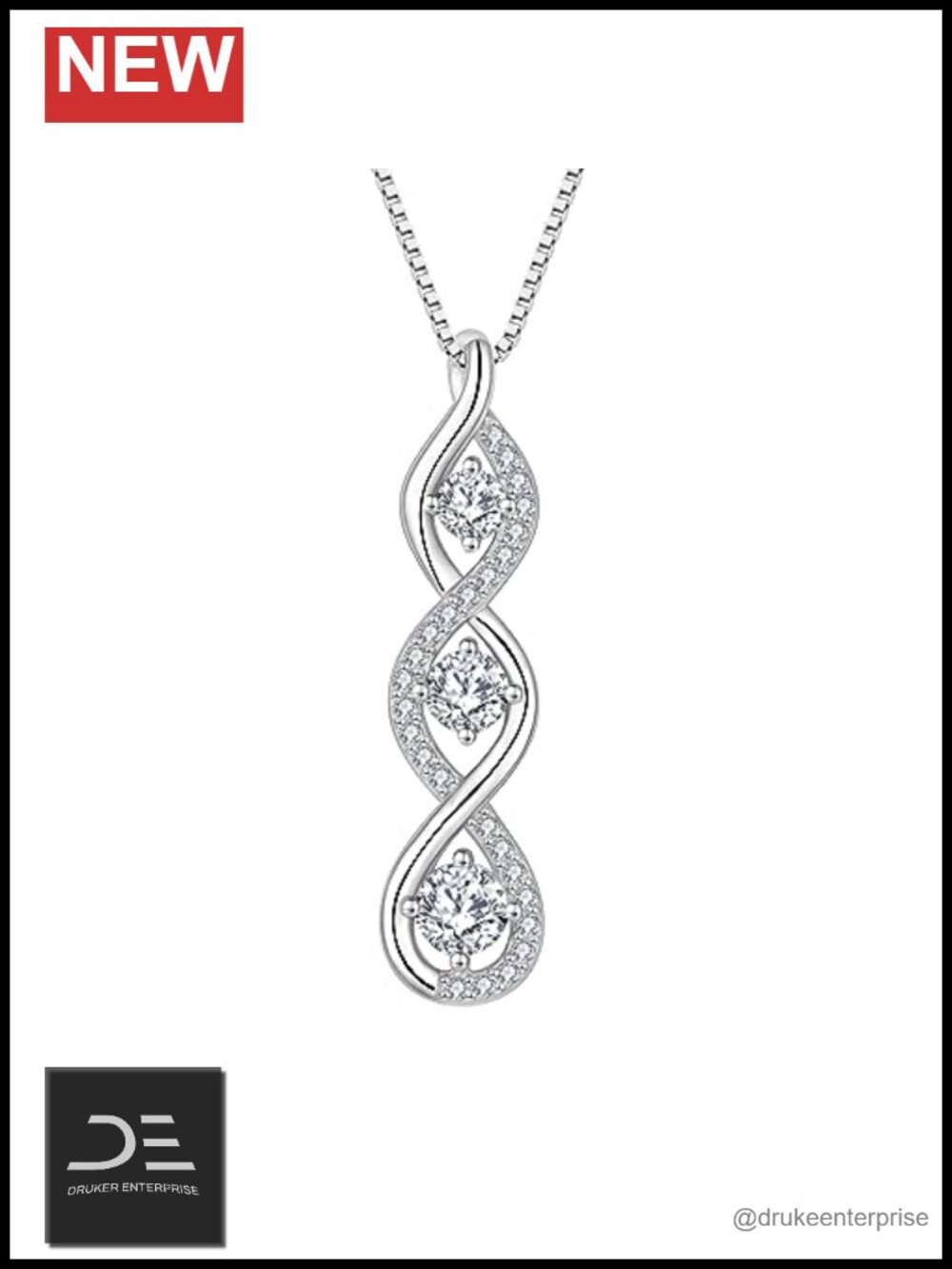 Sterling Silver Infinity Necklace Pendant Women Jewelry Cubic Zirconia